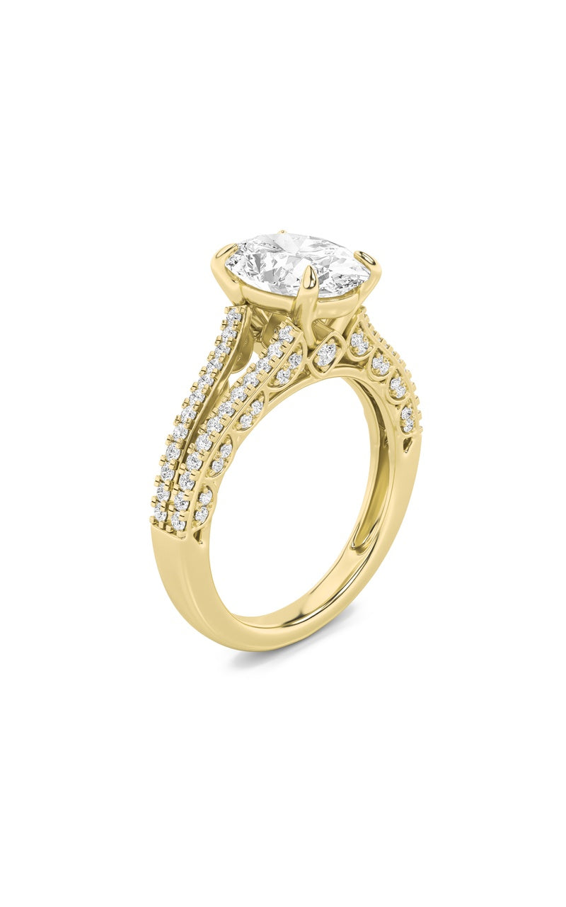 2Cttw Oval Shaped Lab Grown Diamond (F/VS) Split Shank Accented Engagement Ring in 14K Gold