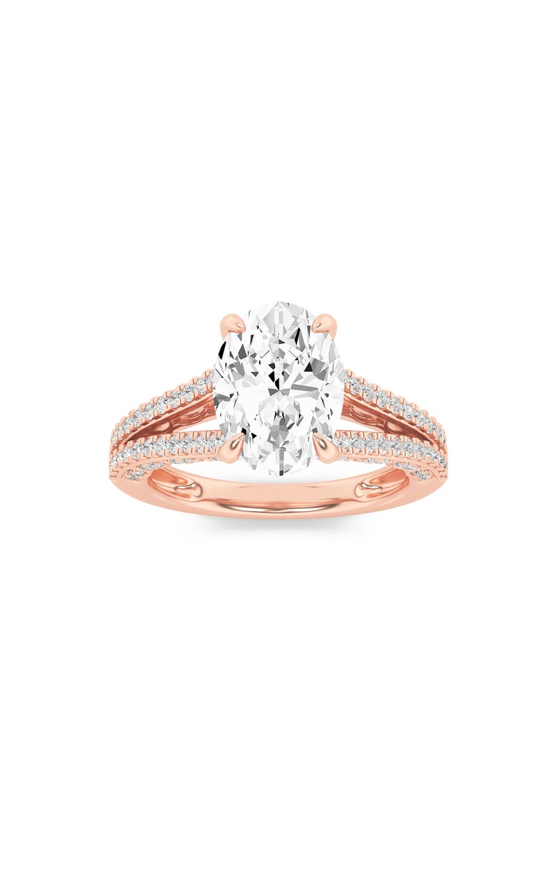 2Cttw Oval Shaped Lab Grown Diamond (F/VS) Split Shank Accented Engagement Ring in 14K Gold