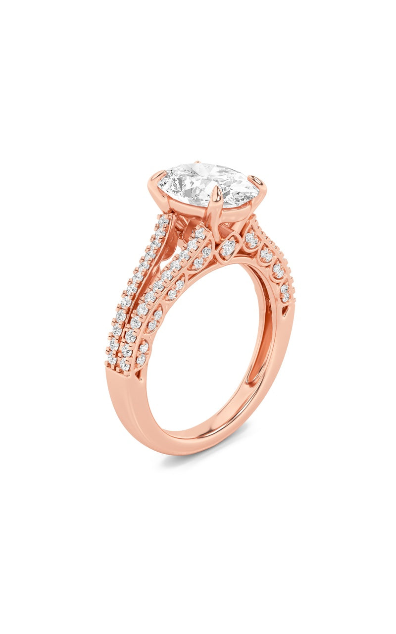 2Cttw Oval Shaped Lab Grown Diamond (F/VS) Split Shank Accented Engagement Ring in 14K Gold