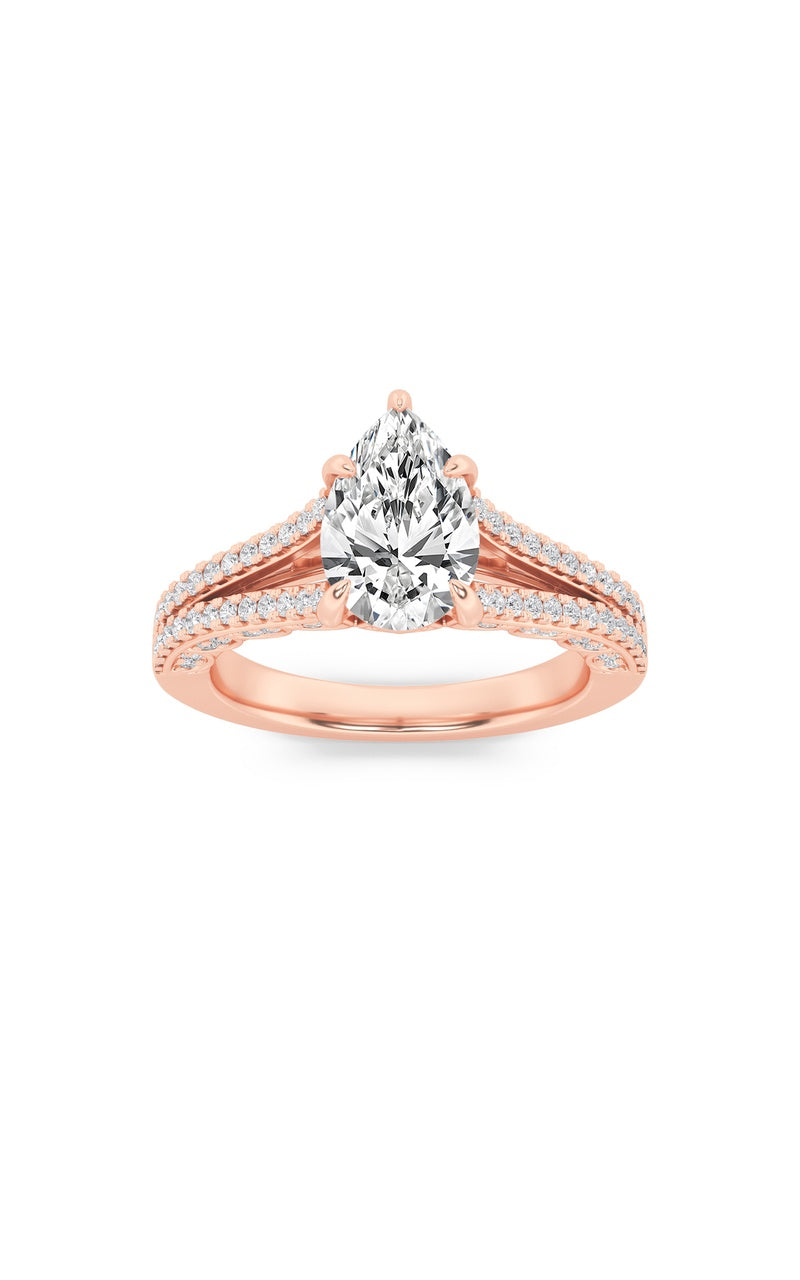 2Cttw Pear Shaped Lab Grown Diamond (F/VS) Split Shank Accented Engagement Ring in 14K Gold