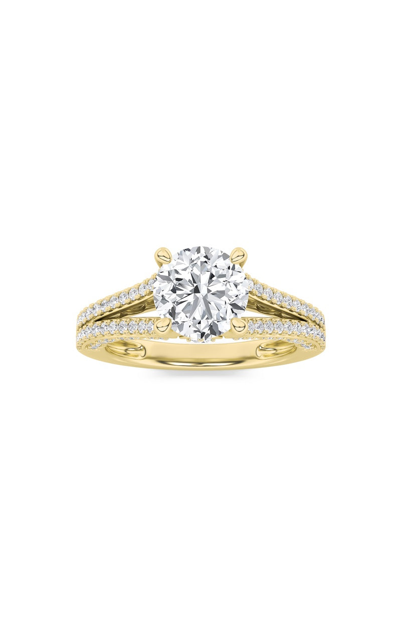 2Cttw Round Shaped Lab Grown Diamond (F/VS) Split Shank Accented Engagement Ring in 14K Gold