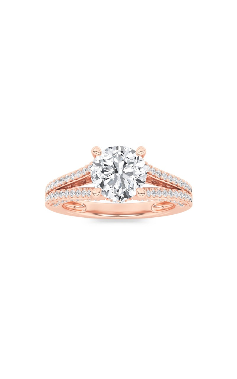2Cttw Round Shaped Lab Grown Diamond (F/VS) Split Shank Accented Engagement Ring in 14K Gold