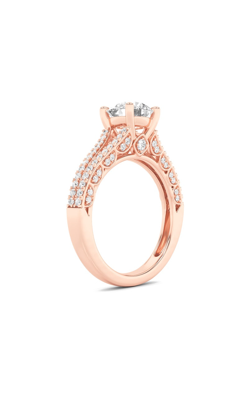 2Cttw Round Shaped Lab Grown Diamond (F/VS) Split Shank Accented Engagement Ring in 14K Gold