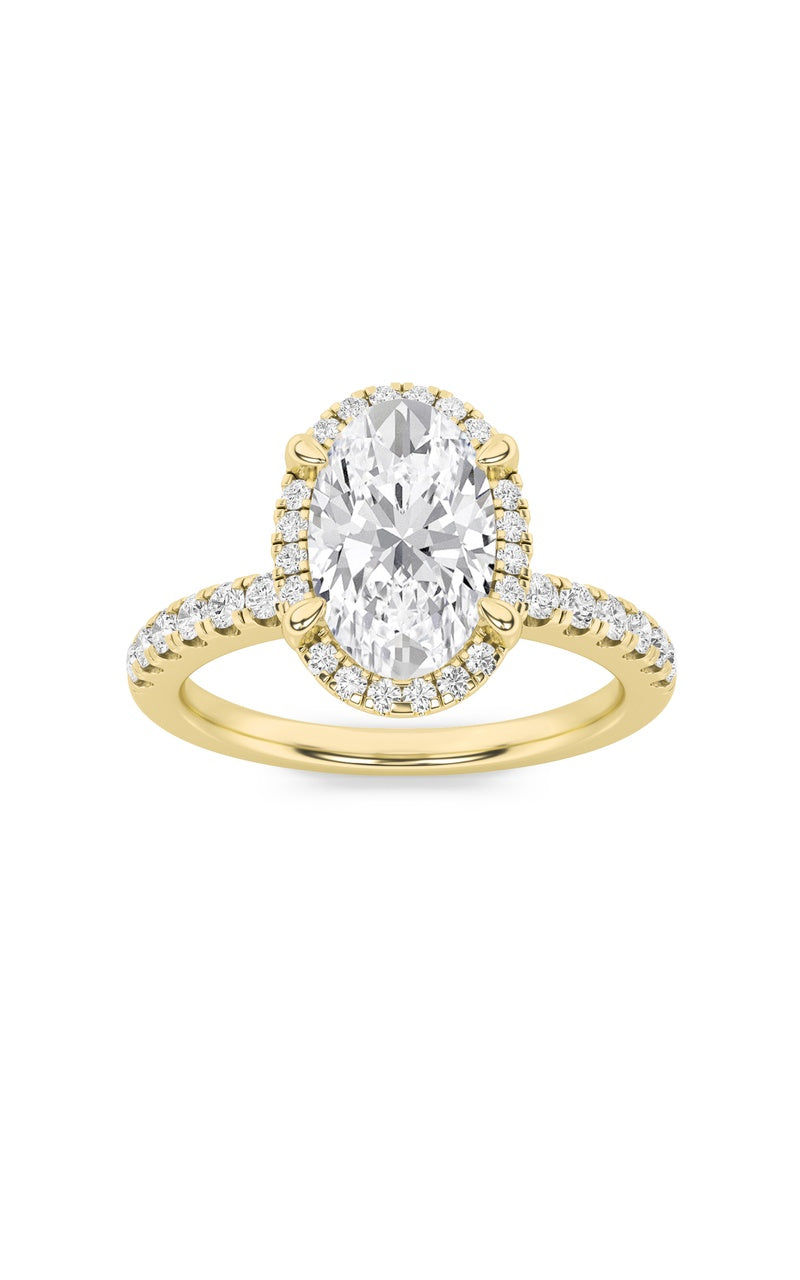 2Cttw Emerald Shaped Lab Grown Diamond (F/VS) Halo Accented Engagement Ring in 14K Gold