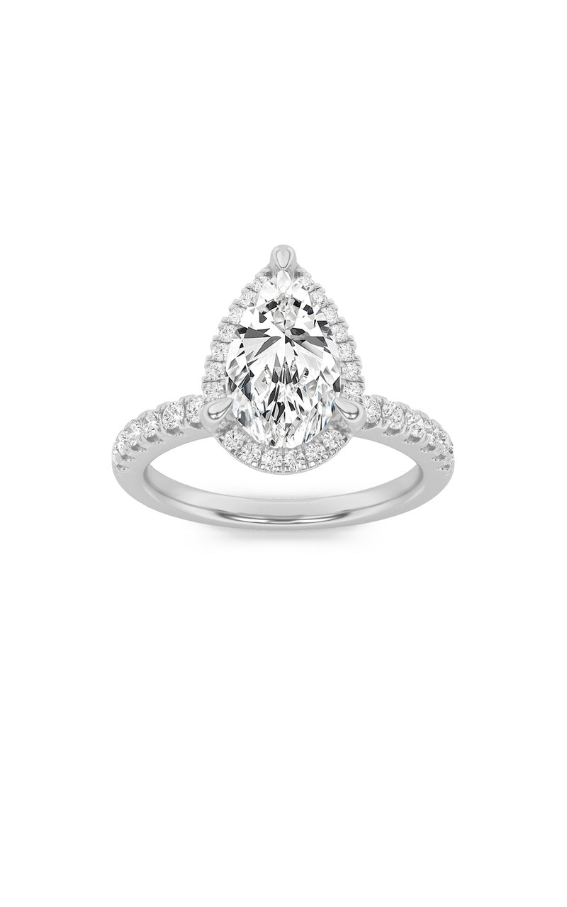 2Cttw Emerald Shaped Lab Grown Diamond (F/VS) Halo Accented Engagement Ring in 14K Gold