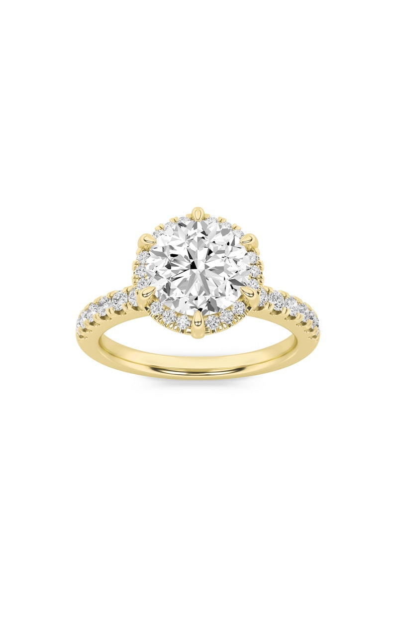 2Cttw Emerald Shaped Lab Grown Diamond (F/VS) Halo Accented Engagement Ring in 14K Gold