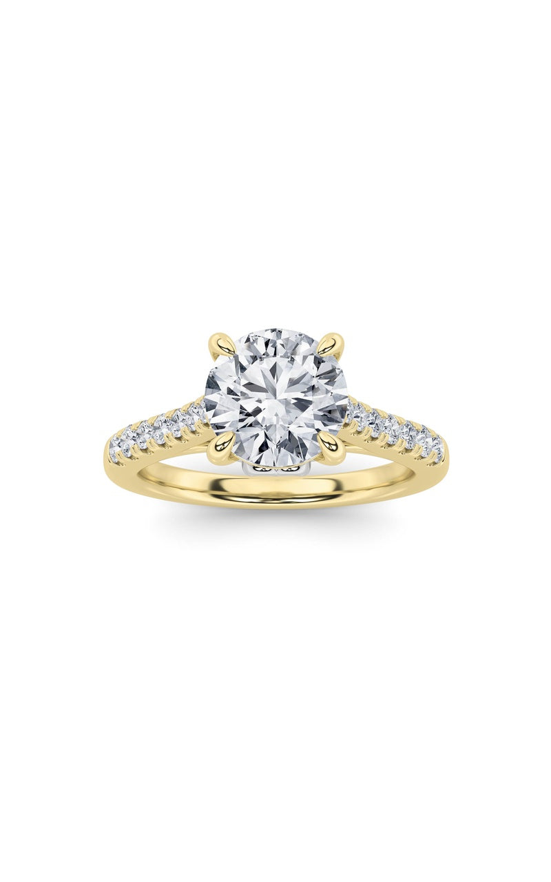 2.5Cttw Round Shaped Lab Grown Diamond (F/VS) Petite Shank Accented Engagement Ring in 14K Gold