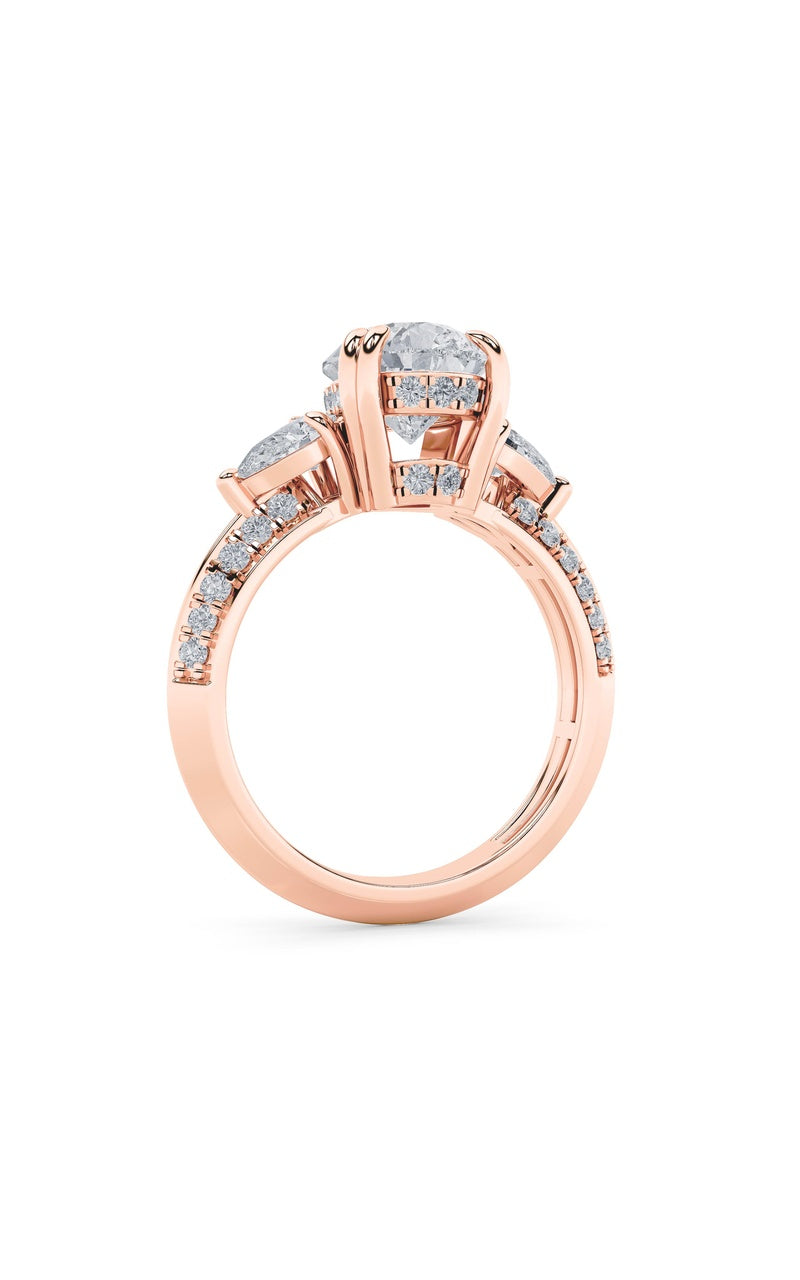 3.5Cttw Pear Shaped Lab Grown Diamond (F/VS) Three Stone Accented Engagement Ring in 14K Gold