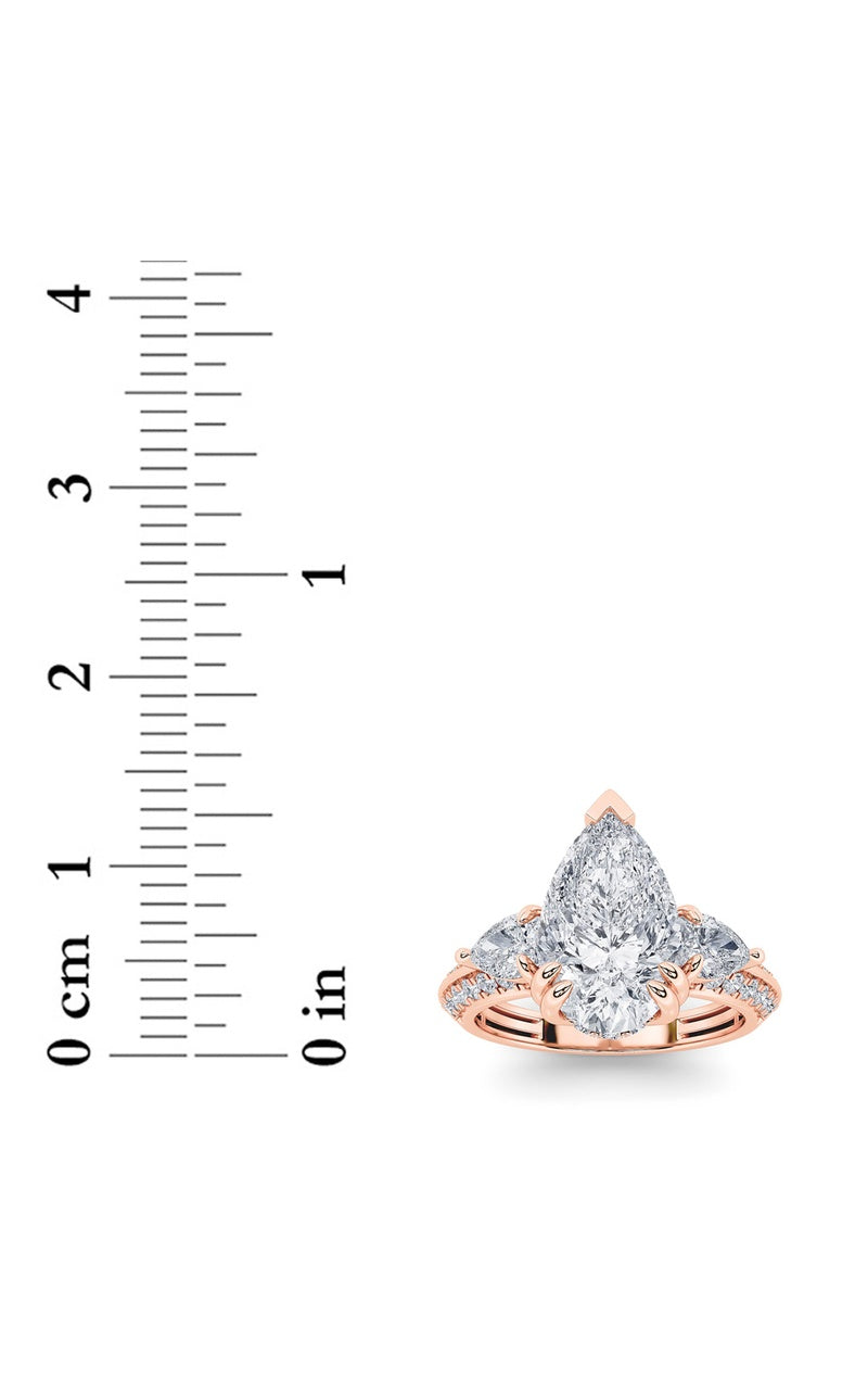 3.5Cttw Pear Shaped Lab Grown Diamond (F/VS) Three Stone Accented Engagement Ring in 14K Gold