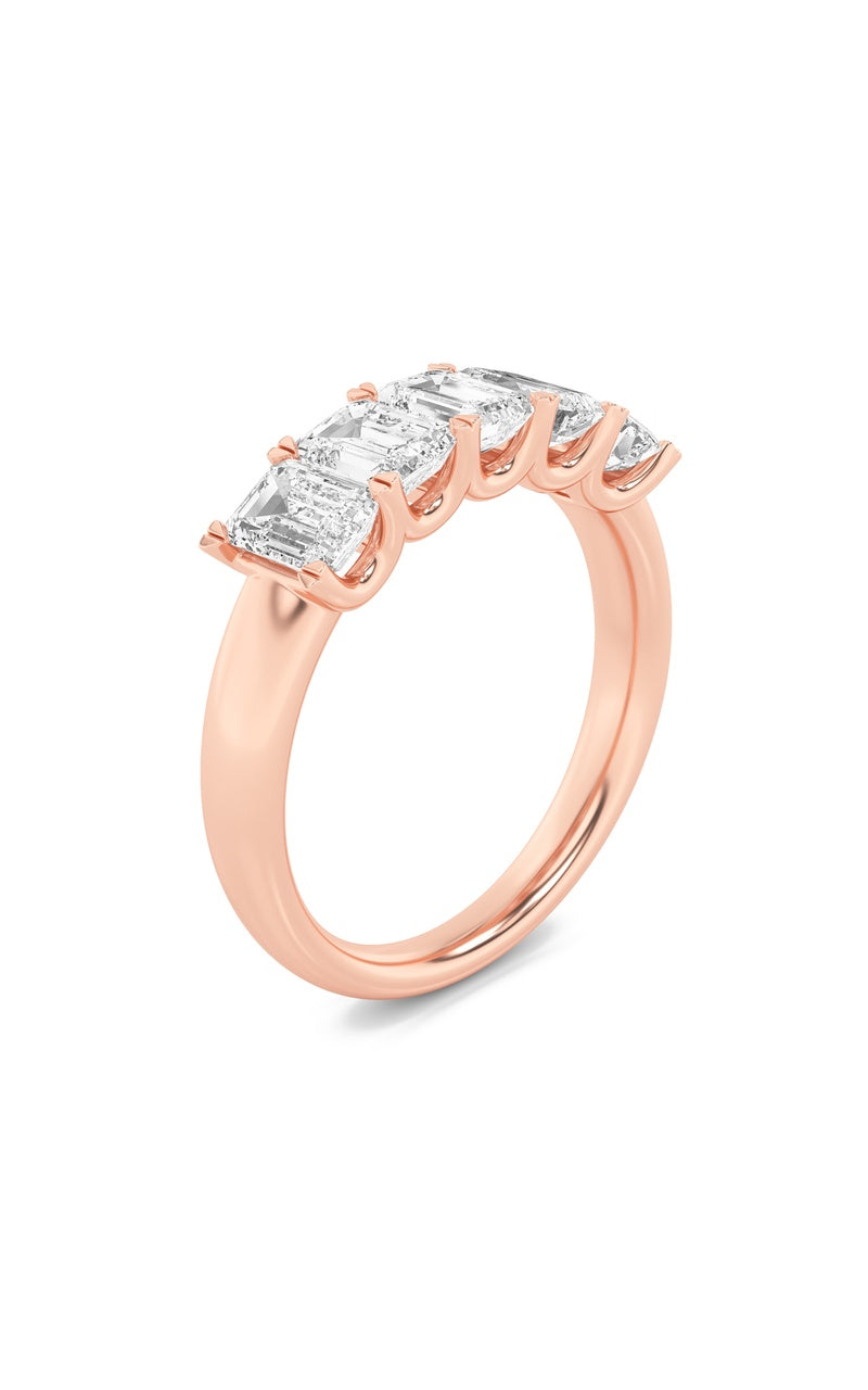 2Cttw Emerald Shaped Lab Grown Diamond (F/VS) Five Stone Band Ring in 14K Gold