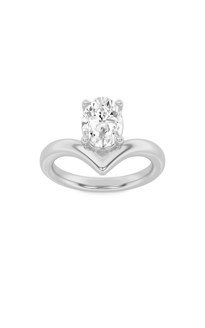 1.5Cttw Oval Shaped Lab Grown Diamond (F/VS) Chevron Solitaire Engagement Ring in 14K Gold
