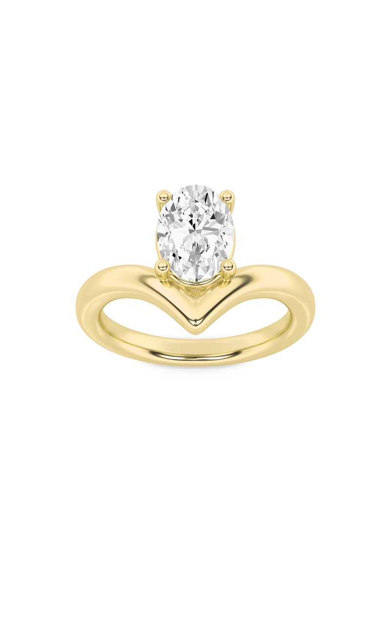 1.5Cttw Oval Shaped Lab Grown Diamond (F/VS) Chevron Solitaire Engagement Ring in 14K Gold