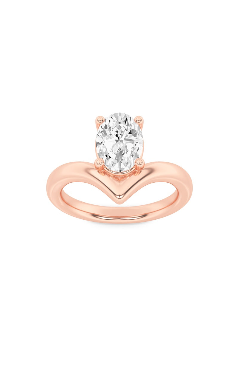 1.5Cttw Oval Shaped Lab Grown Diamond (F/VS) Chevron Solitaire Engagement Ring in 14K Gold