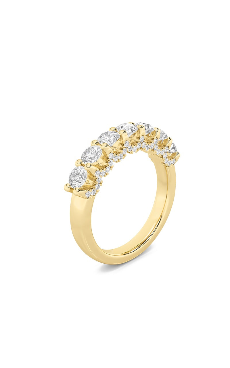 1Cttw Round Shaped Lab Grown Diamond (F/VS) Accented Double Halo Set of Band and  Ring in 14K Gold