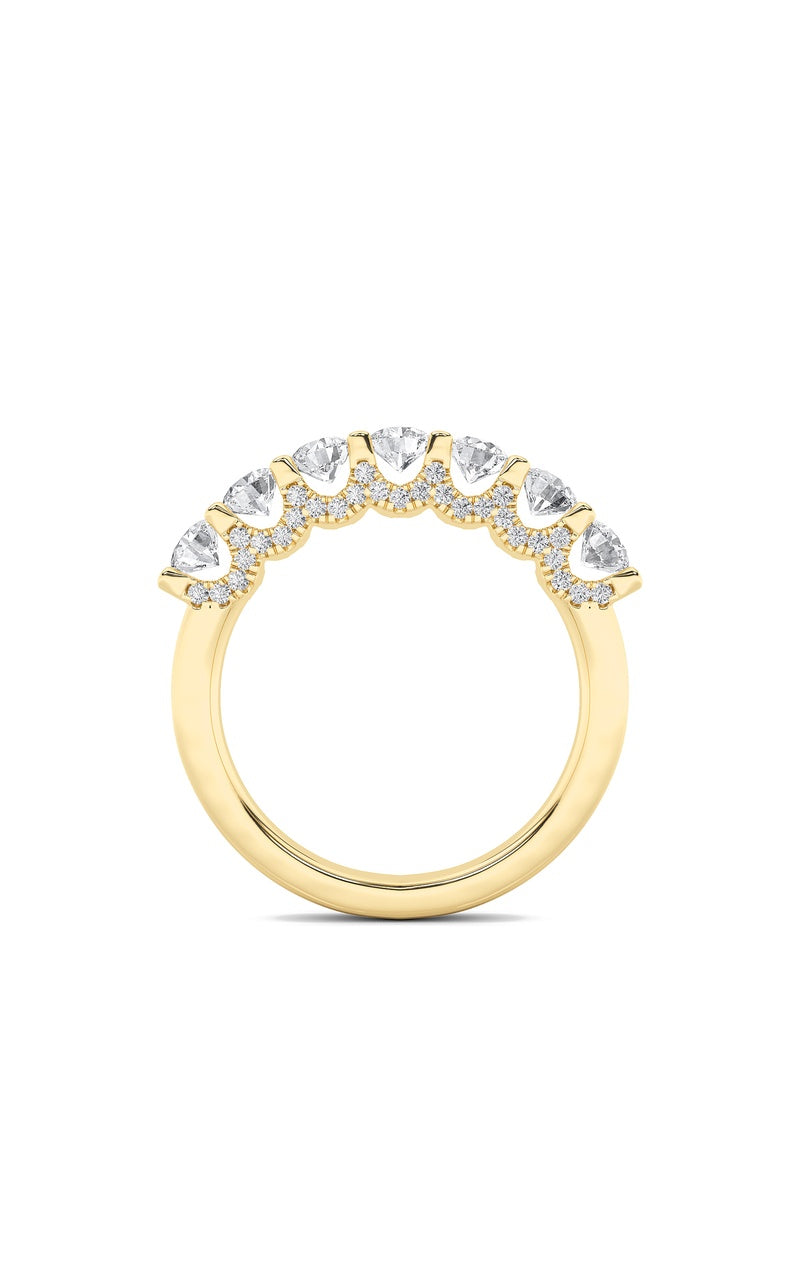 1Cttw Round Shaped Lab Grown Diamond (F/VS) Accented Double Halo Set of Band and  Ring in 14K Gold