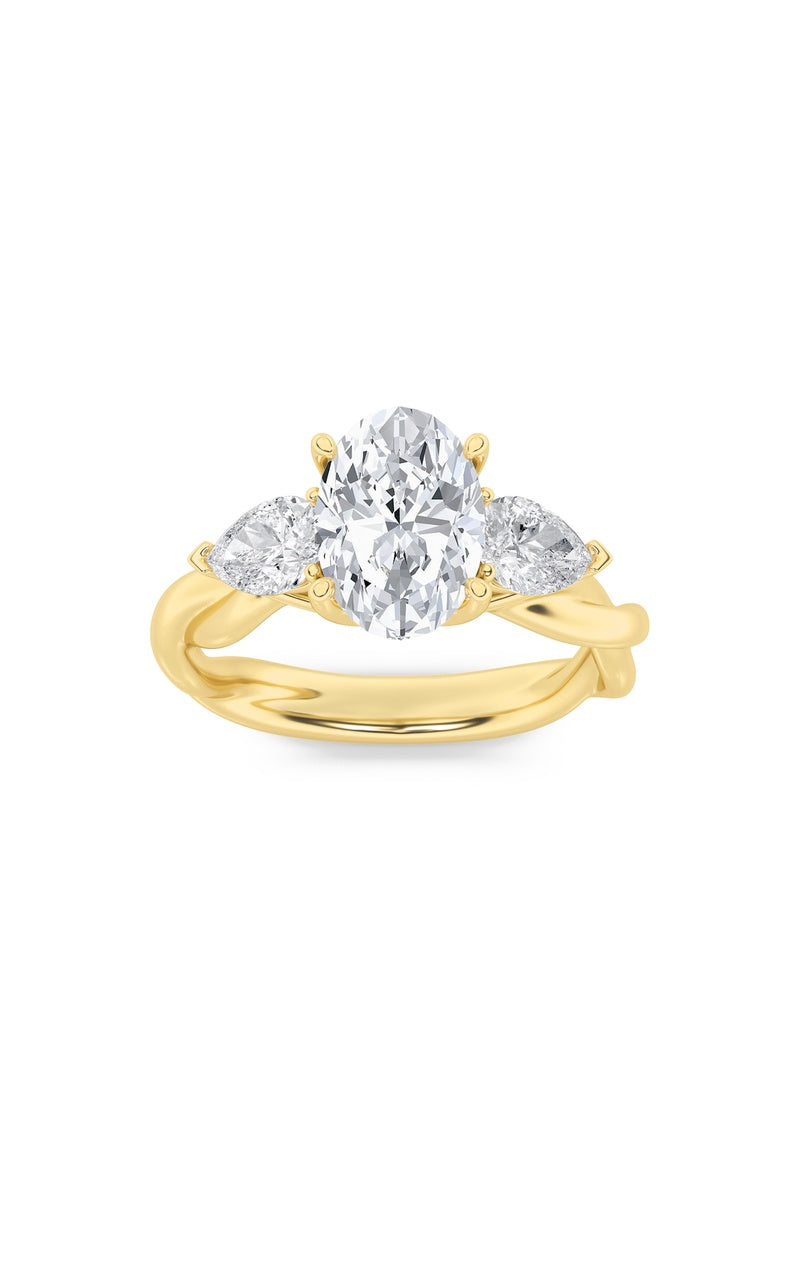 2Cttw Oval Shaped Lab Grown Diamond (F/VS) Three Stone Twisted Band Engagement Ring in 14K Gold