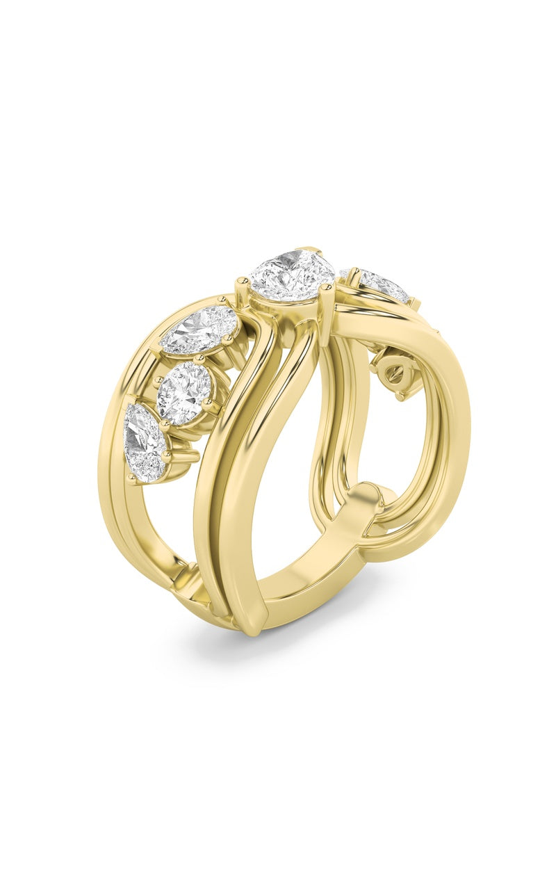 2Cttw Pear Shaped Lab Grown Diamond (F/VS) Seven Stone Fashion Ring in 14K Gold