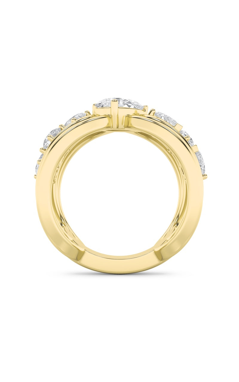 2Cttw Pear Shaped Lab Grown Diamond (F/VS) Seven Stone Fashion Ring in 14K Gold