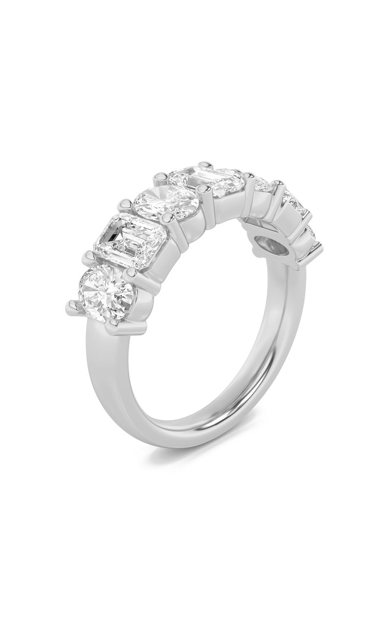 3Cttw Emerald Shaped Lab Grown Diamond (F/VS) Seven Stone Band Ring in 14K Gold