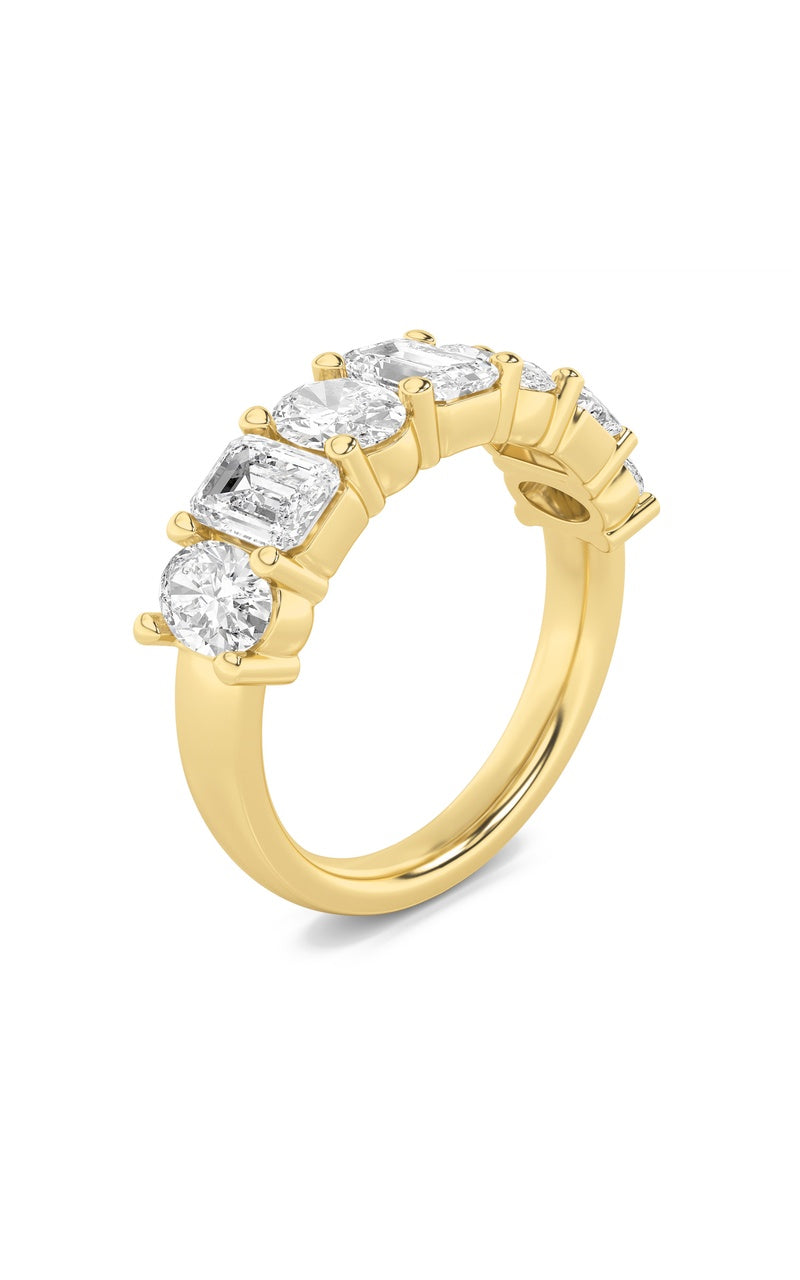 3Cttw Emerald Shaped Lab Grown Diamond (F/VS) Seven Stone Band Ring in 14K Gold