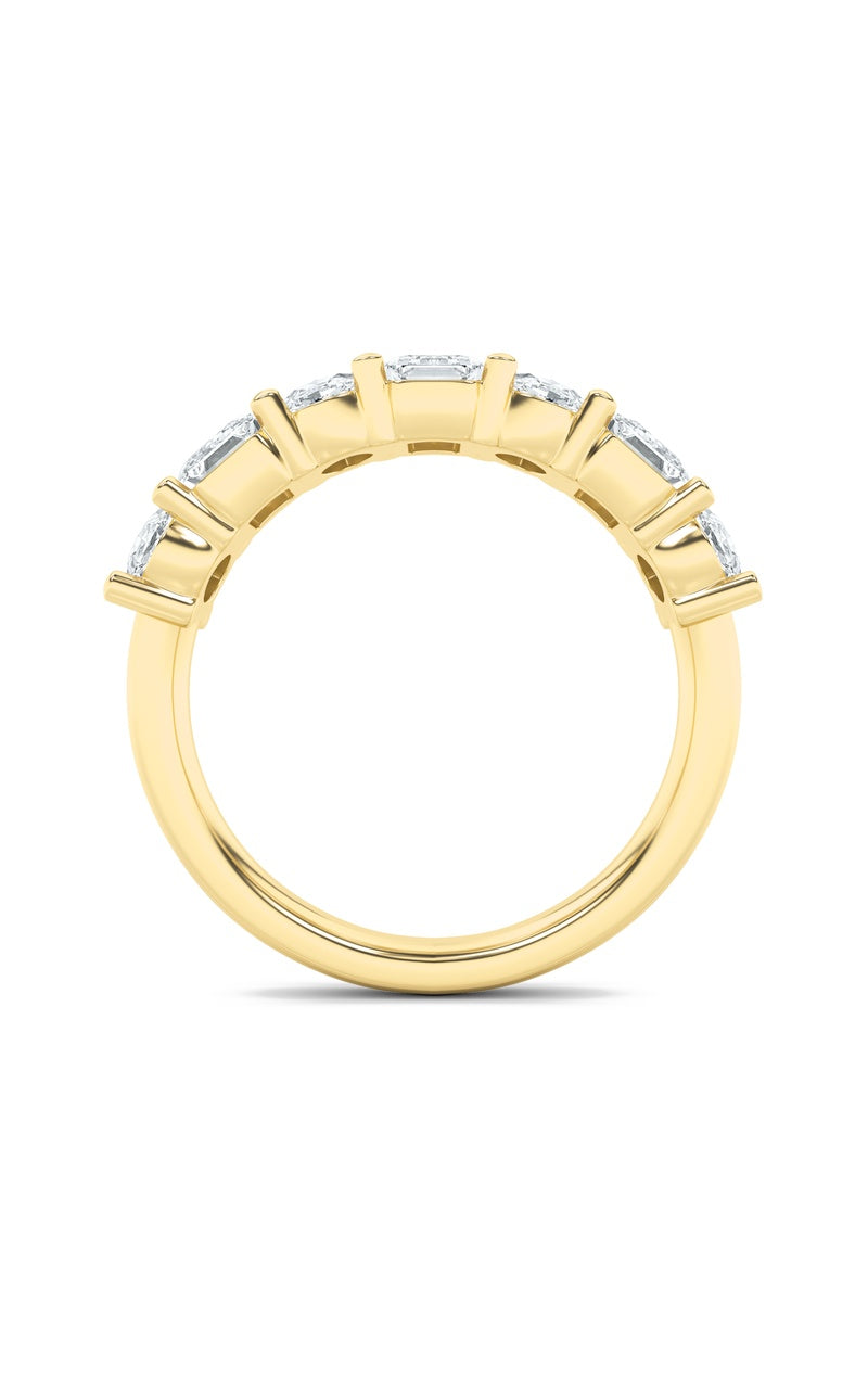 3Cttw Emerald Shaped Lab Grown Diamond (F/VS) Seven Stone Band Ring in 14K Gold