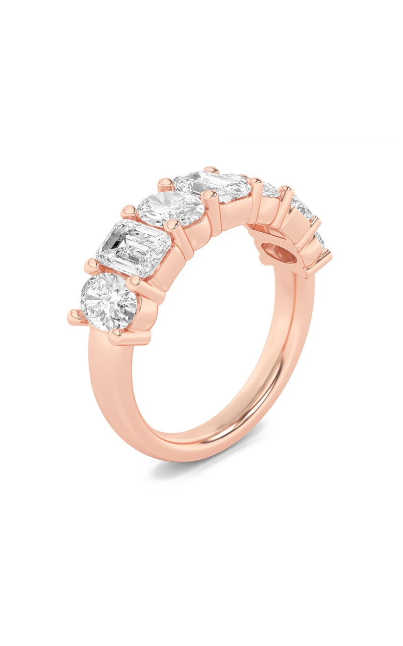 3Cttw Emerald Shaped Lab Grown Diamond (F/VS) Seven Stone Band Ring in 14K Gold