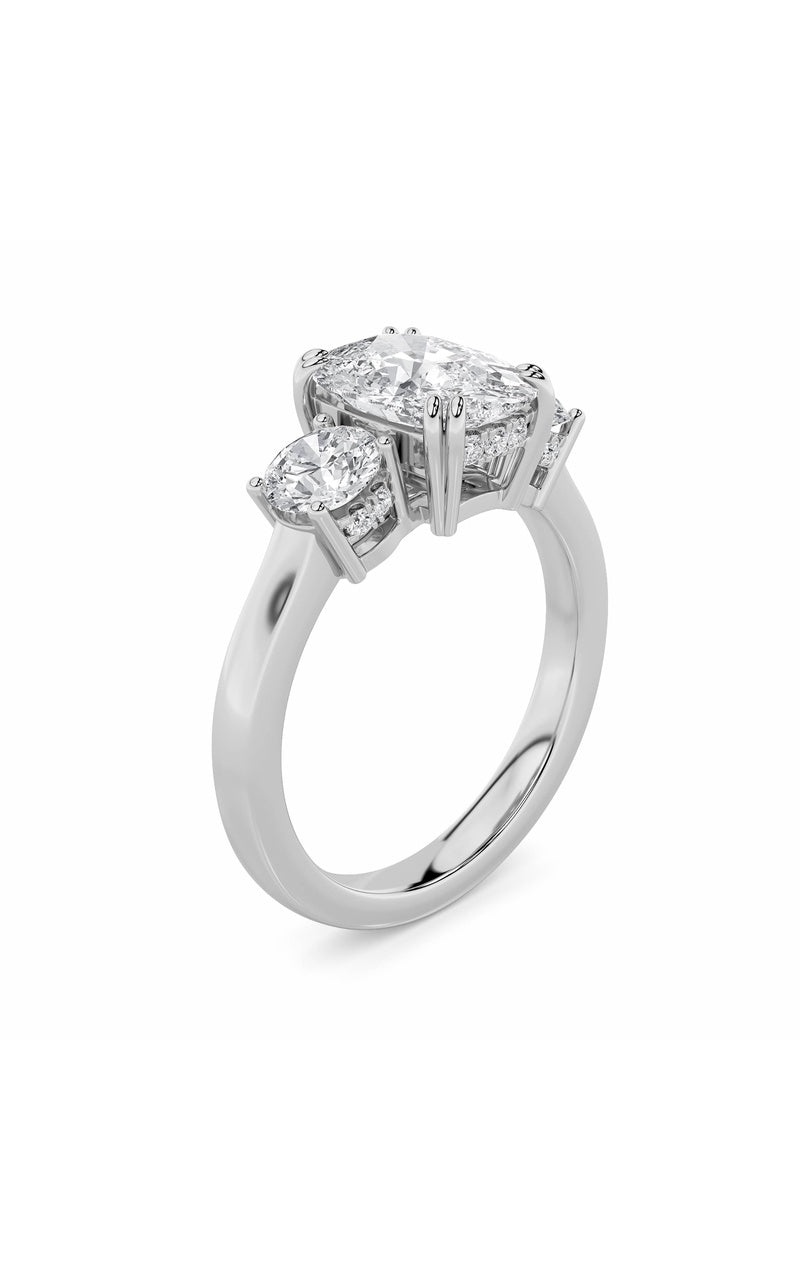 3Cttw Elongated Cushion Shaped Lab Grown Diamond (F/VS) Accented Three Stone Ring in 14K Gold