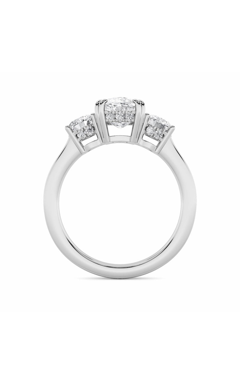 3Cttw Elongated Cushion Shaped Lab Grown Diamond (F/VS) Accented Three Stone Ring in 14K Gold
