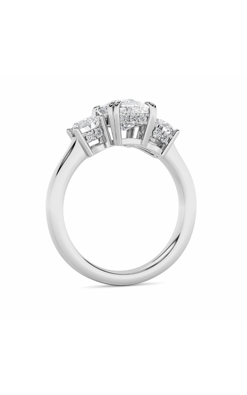 3Cttw Elongated Cushion Shaped Lab Grown Diamond (F/VS) Accented Three Stone Ring in 14K Gold
