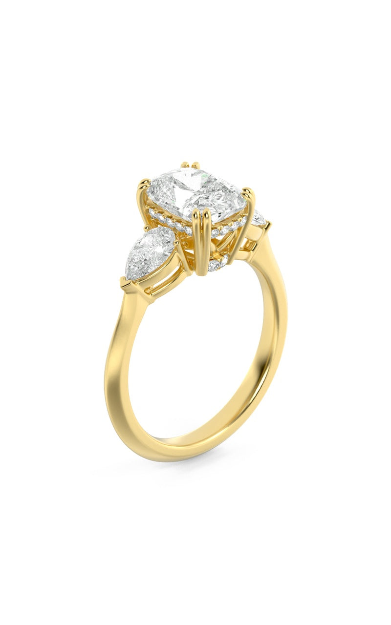 3Cttw Elongated Cushion Shaped Lab Grown Diamond (F/VS) Bold Three Stone Ring in 14K Gold
