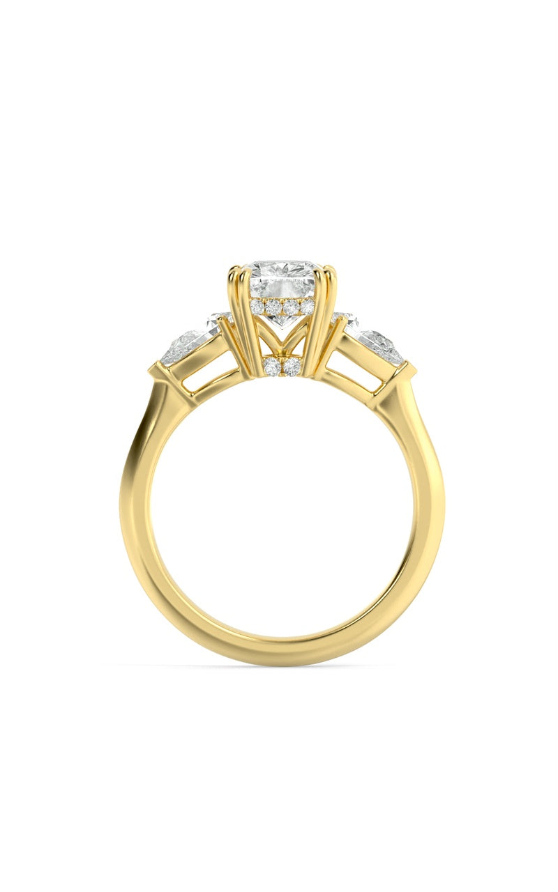 3Cttw Elongated Cushion Shaped Lab Grown Diamond (F/VS) Bold Three Stone Ring in 14K Gold
