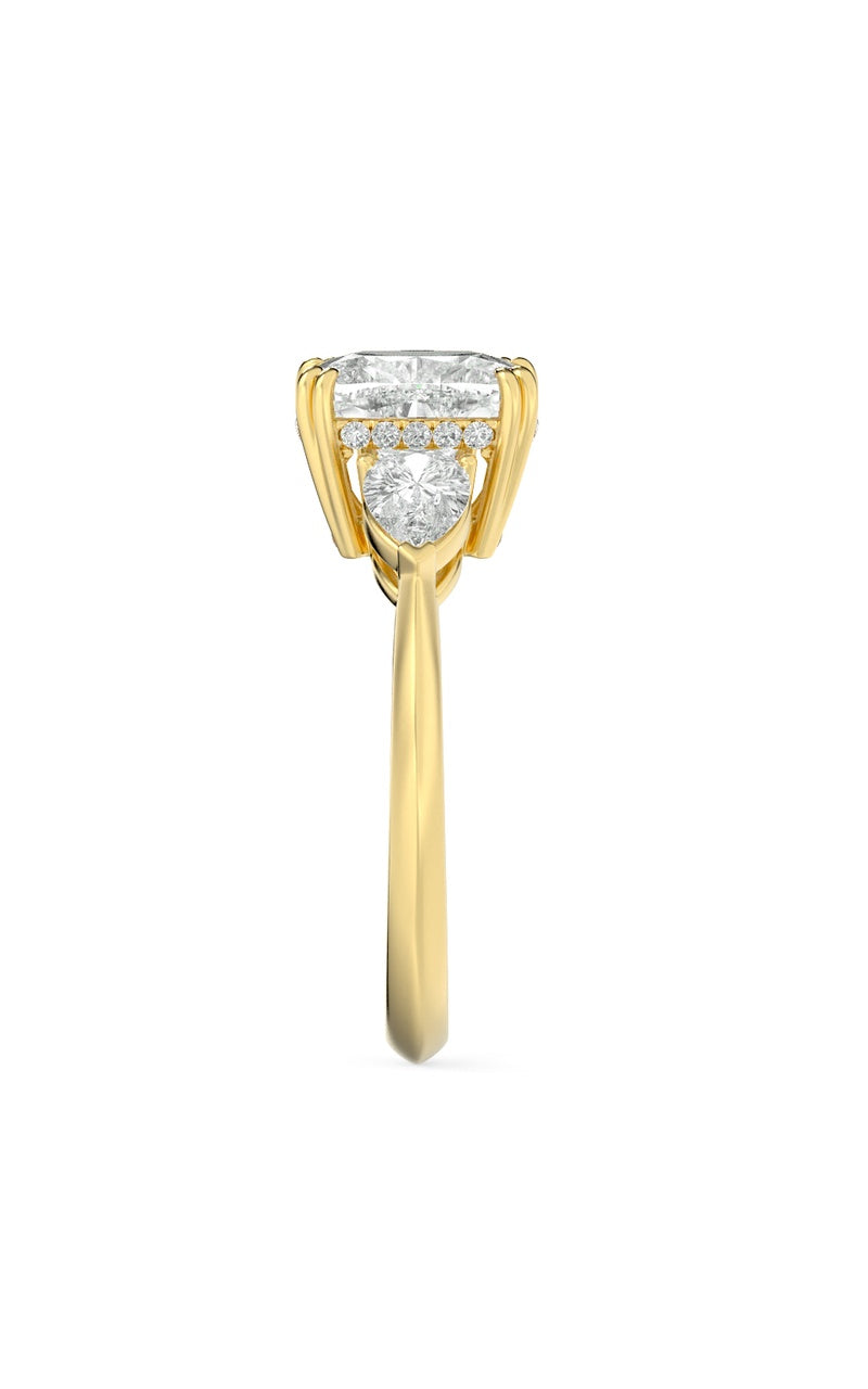 3Cttw Elongated Cushion Shaped Lab Grown Diamond (F/VS) Bold Three Stone Ring in 14K Gold