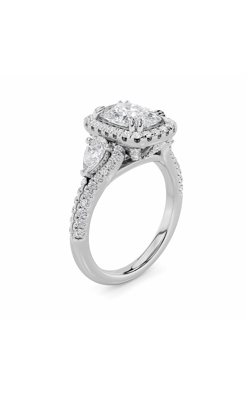 3Cttw Elongated Cushion Shaped Lab Grown Diamond (F/VS) Accented Three Stone Ring in 14K Gold