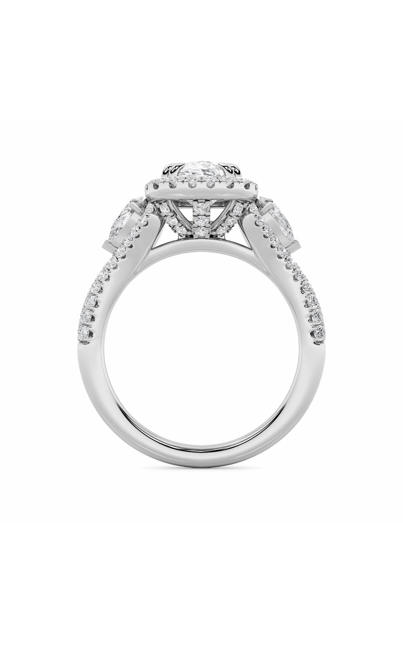 3Cttw Elongated Cushion Shaped Lab Grown Diamond (F/VS) Accented Three Stone Ring in 14K Gold