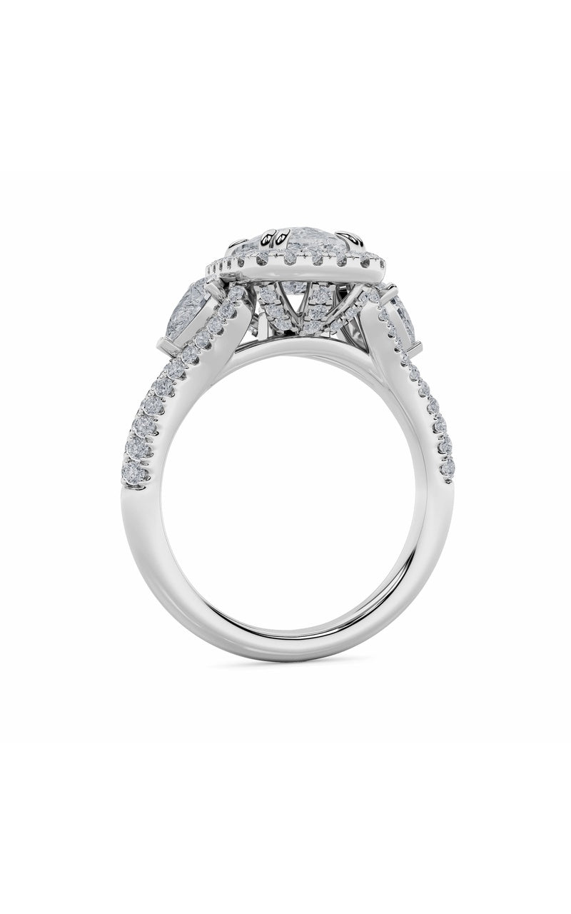 3Cttw Elongated Cushion Shaped Lab Grown Diamond (F/VS) Accented Three Stone Ring in 14K Gold