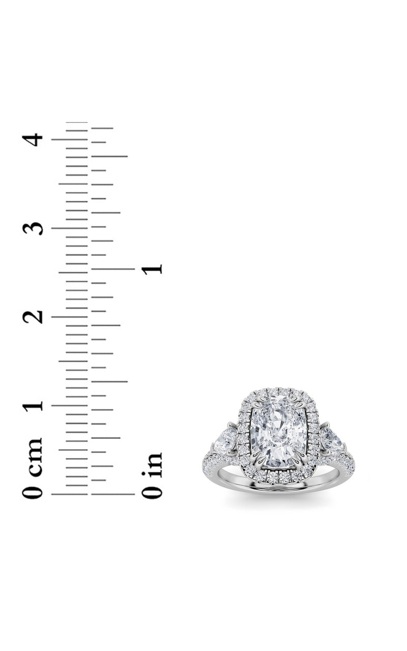 3Cttw Elongated Cushion Shaped Lab Grown Diamond (F/VS) Accented Three Stone Ring in 14K Gold