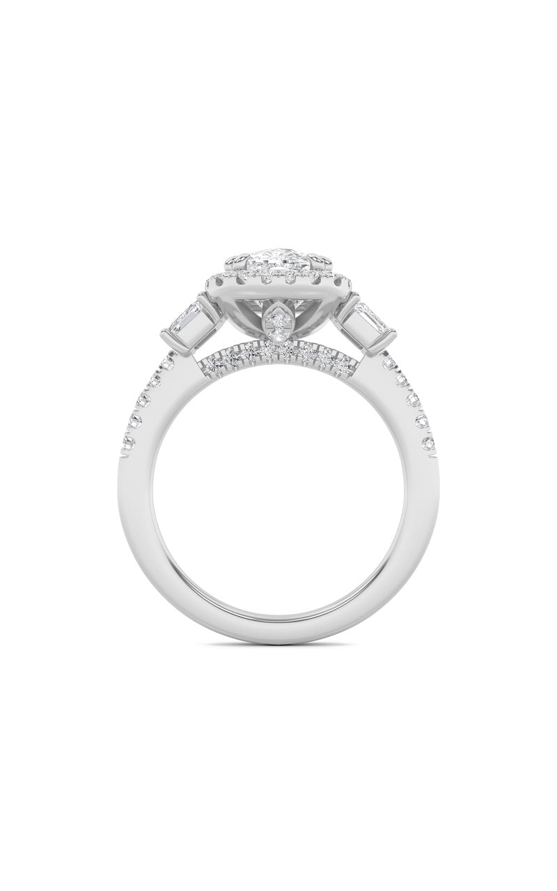 3Cttw Elongated Cushion Shaped Lab Grown Diamond (F/VS) Accented Three Stone Ring in 14K Gold