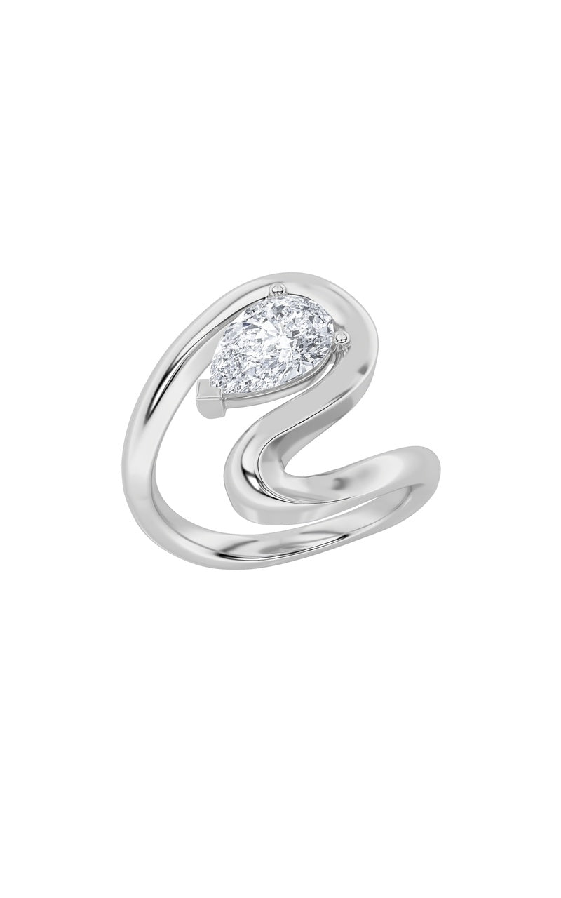 1.5Cttw Pear Shaped Lab Grown Diamond (F/VS) Wave inspired Engagement  Ring in 14K Gold