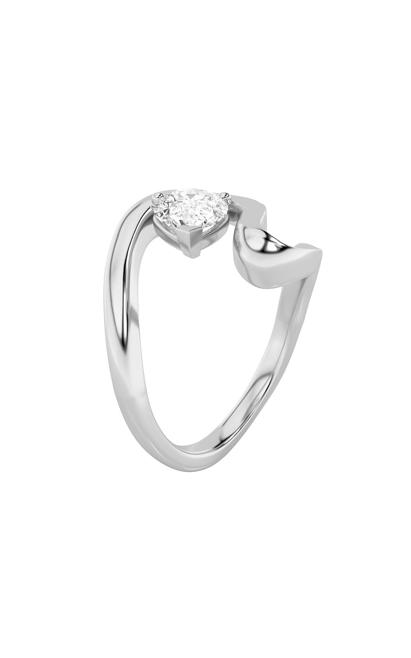 1.5Cttw Pear Shaped Lab Grown Diamond (F/VS) Wave inspired Engagement  Ring in 14K Gold