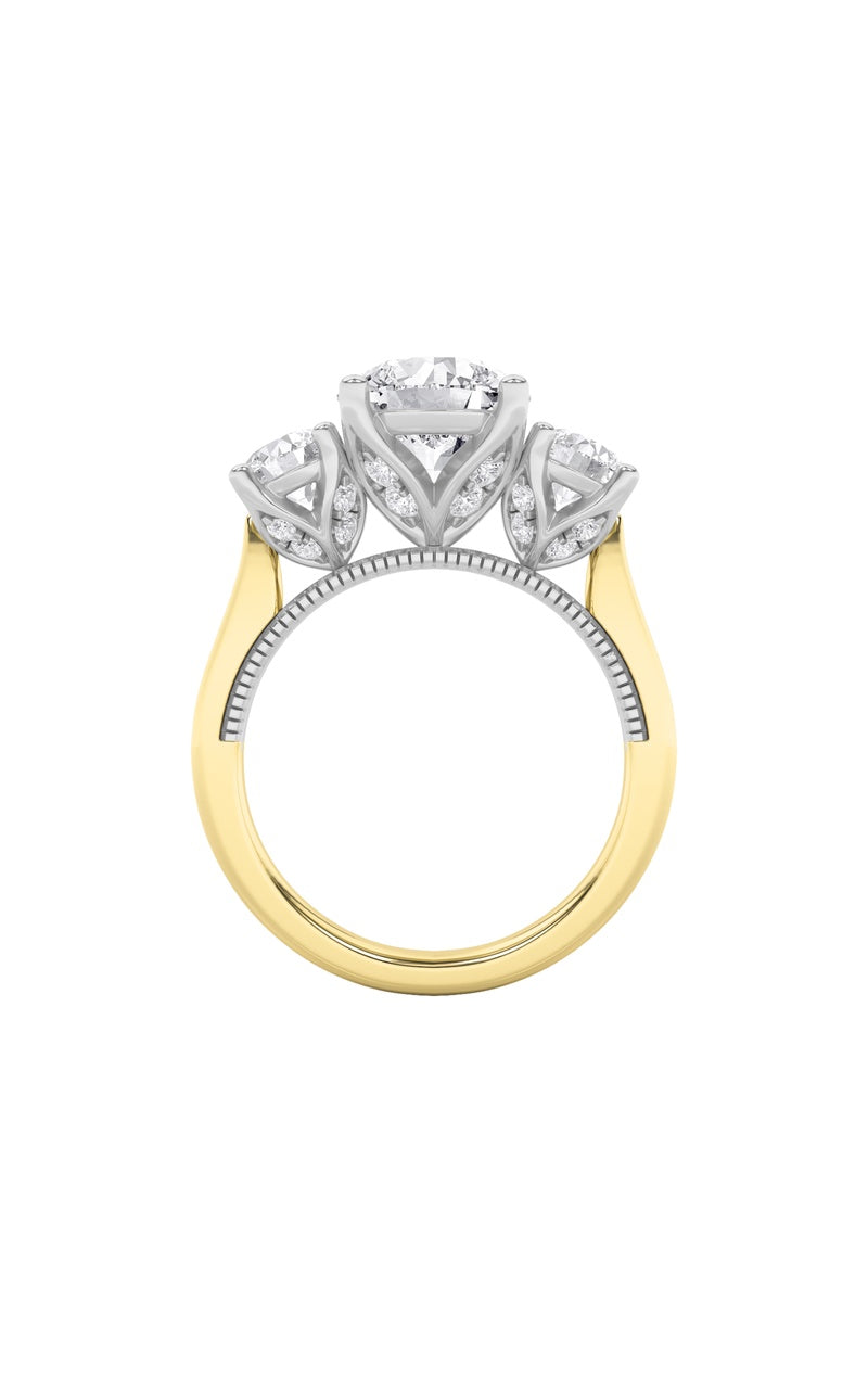 4Cttw Round Shaped Lab Grown Diamond (F/VS) Accented Three Stone Ring in 14K Gold