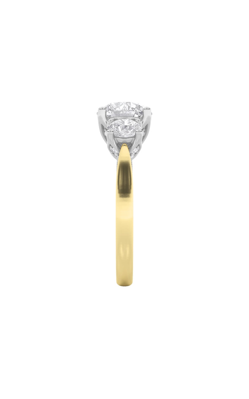 4Cttw Round Shaped Lab Grown Diamond (F/VS) Accented Three Stone Ring in 14K Gold