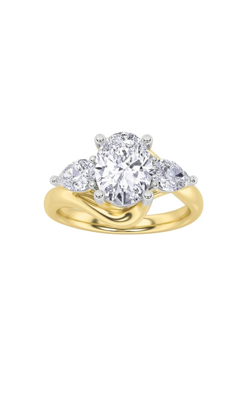 2Cttw Oval Shaped Lab Grown Diamond (F/VS) Three Stone Ring in 14K Gold