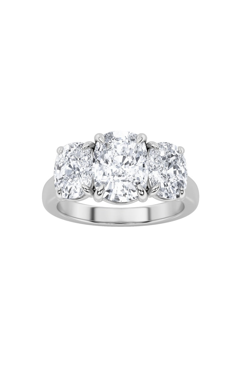 4Cttw Elongated Cushion Shaped Lab Grown Diamond (F/VS) Three Stone Ring in 14K Gold