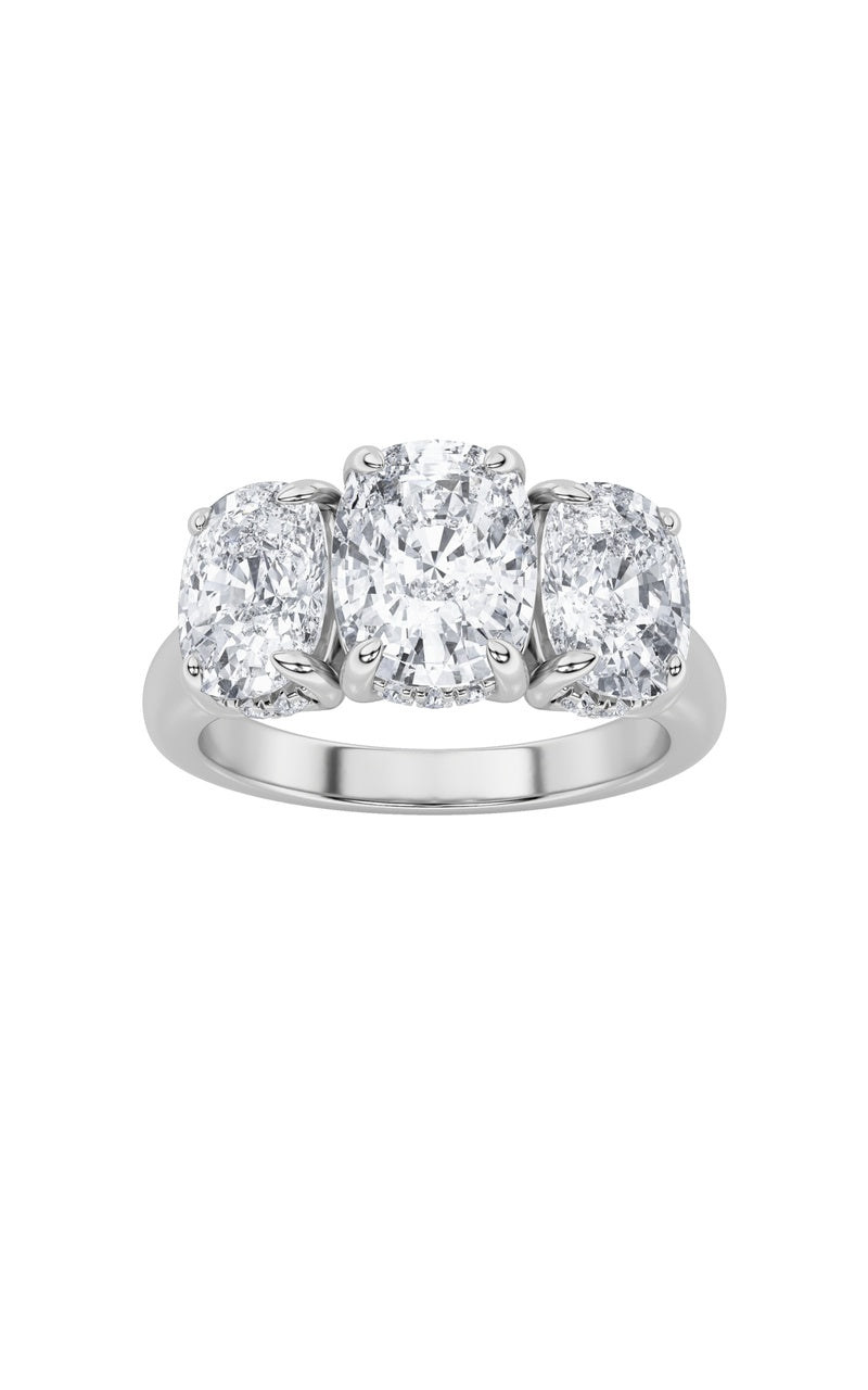 3.5Cttw Elongated Cushion Shaped Lab Grown Diamond (F/VS) Three Stone Ring in 14K Gold