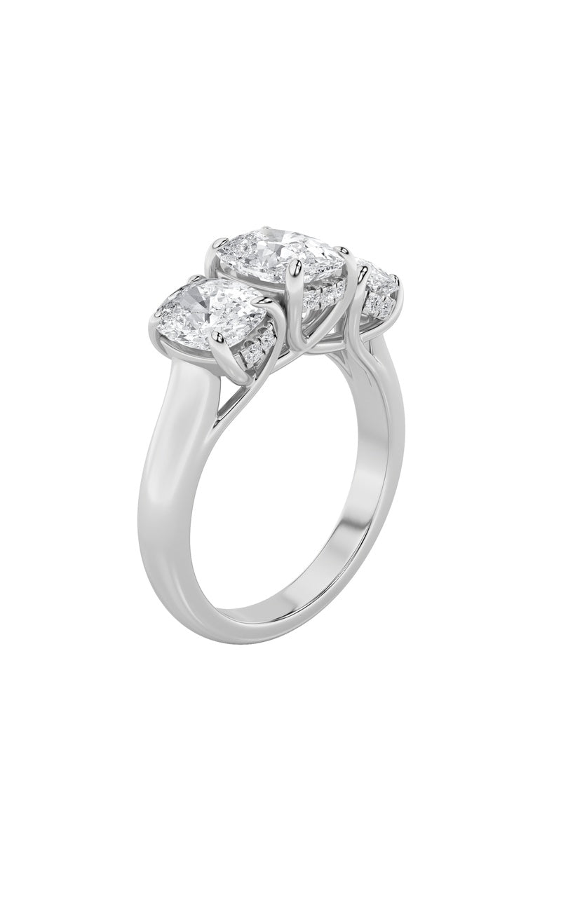 3.5Cttw Elongated Cushion Shaped Lab Grown Diamond (F/VS) Three Stone Ring in 14K Gold