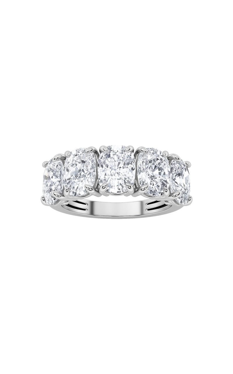 5Cttw Elongated Cushion Shaped Lab Grown Diamond (F/VS) Five Stone Ring in 14K Gold