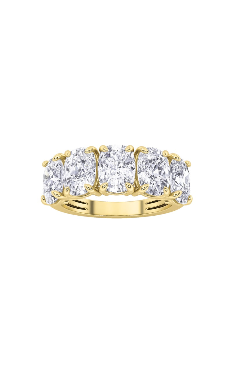 5Cttw Elongated Cushion Shaped Lab Grown Diamond (F/VS) Five Stone Ring in 14K Gold
