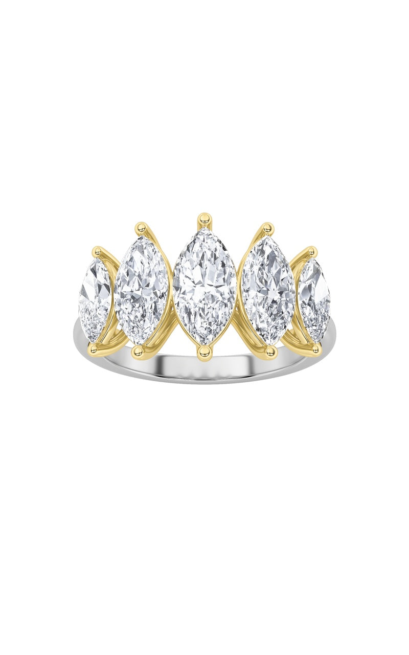 2.5Cttw Marquise Shaped Lab Grown Diamond (F/VS) Five Stone Ring in 14K Gold