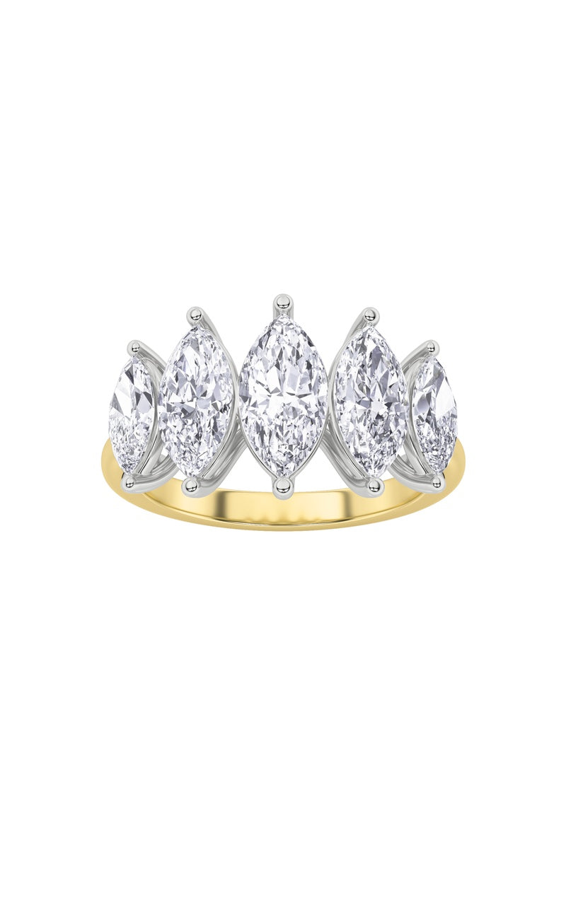 2.5Cttw Marquise Shaped Lab Grown Diamond (F/VS) Five Stone Ring in 14K Gold