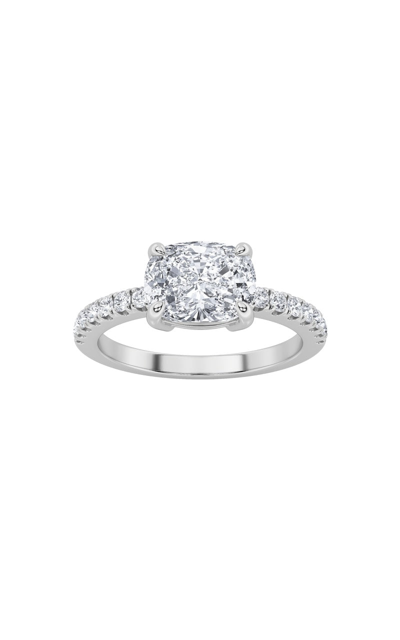 1.5Cttw Elongated Cushion Shaped Lab Grown Diamond (F/VS) East West Accented Ring in 14K Gold